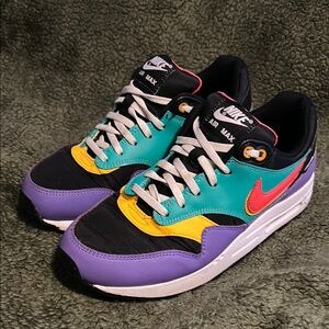 Nike Air Max with Purple, Teal, and Yellow Accents